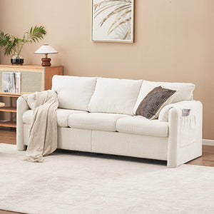 English Elm 004-Modern Plush 3-Seater Chenille Sofa 77" — Deep Seat, High-Density Foam, 750LB Capacity, Ivory White W2636P232362