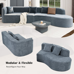 English Elm U_Style Curved Modular 132" Chenille Sectional Sofa with Plush Spring Cushions for Cozy Living Dark Blue WY000456AAE