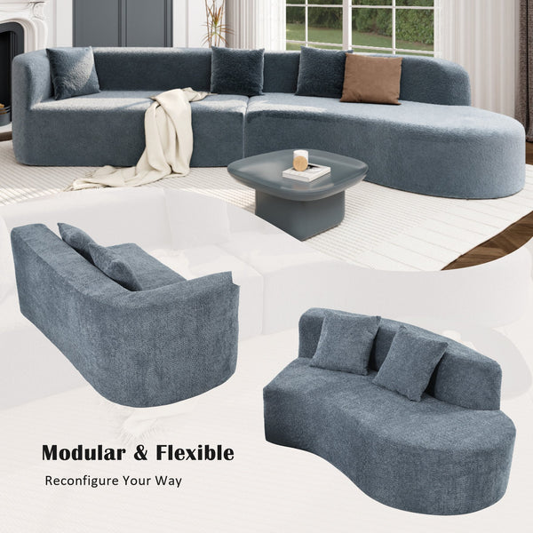 English Elm U_Style Curved Modular 132" Chenille Sectional Sofa with Plush Spring Cushions for Cozy Living Dark Blue WY000456AAE
