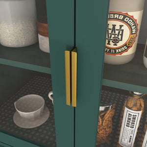 English Elm Tempered Glass Door Tall Storage Bookcase with 4 Doors, Adjustable Shelves, Elegant Space-Saving Cabinet Green W409P171439