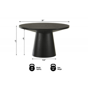 English Elm 29 Sculptural Round Wood Coffee Table with Pedestal Base, Beveled Top for Modern Minimalist Living Rooms Black 16.5 L x 16.5 W x 18 H B011S01867