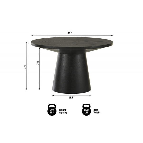 English Elm 29 Sculptural Round Wood Coffee Table with Pedestal Base, Beveled Top for Modern Minimalist Living Rooms Black 16.5 L x 16.5 W x 18 H B011S01867