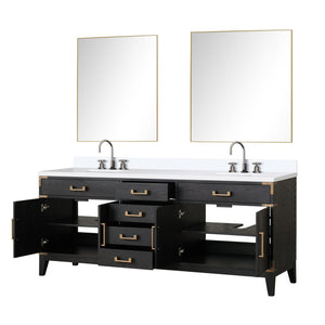 English Elm Black Oak Double Bath Vanity With White Quartz Top, Chrome Faucet & Two 36-Inch Mirrors Included B2731S02191