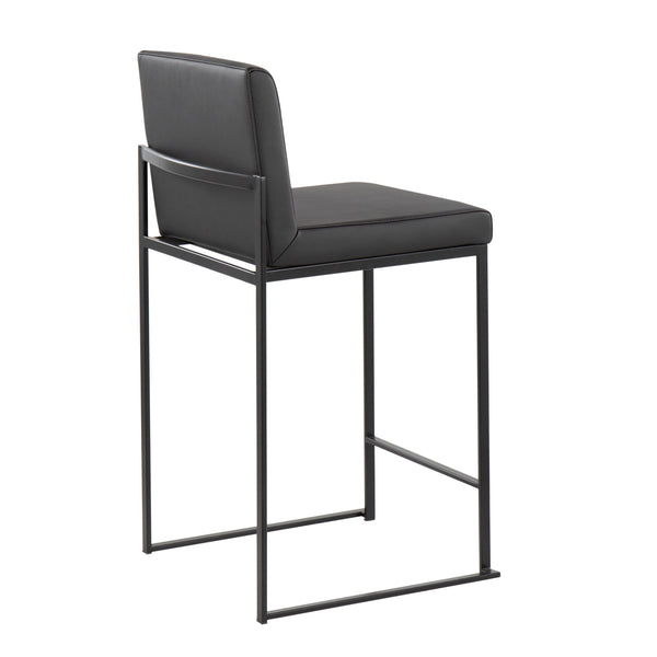 English Elm Fuji 26" Modern High Back Counter Stool Set Of 3 In Black Steel & Faux Leather For Stylish Dining B202P221975