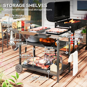 English Elm Outsunny Rolling Grill Cart Stainless Steel Patio Prep Station with Three Shelves W2225P485560