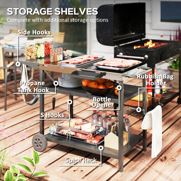 English Elm Outsunny Rolling Grill Cart Stainless Steel Patio Prep Station with Three Shelves W2225P485560
