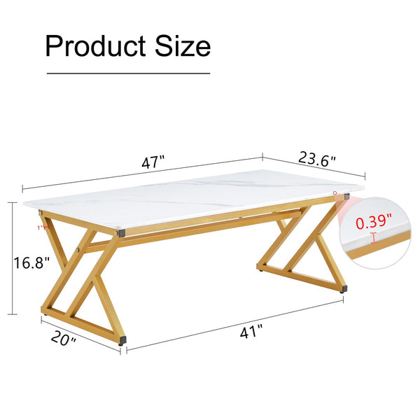 English Elm A Sintered Stone Top Coffee Table with Golden X Legs for Modern Living Rooms W1151P154282
