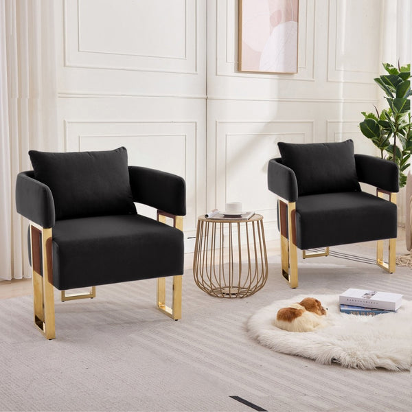 English Elm Ts Velvet Accent Chair Set of Two with Gold Metal Legs for Living Room or Office Black W2311P414940