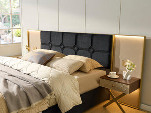 English Elm Luxurious King Velvet Platform Bed with Tufted Headboard Integrated Nightstands Led Lamps W1793S00038