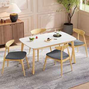 English Elm 5-piece Mid-century Rubberwood Dining Set with Upholstered Chairs for Kitchen or Room Natural+Grey,White Oak N759S003002L