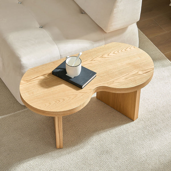 English Elm Modern Butterfly Coffee Table MDF 31.5" — Elegant Split Design, Spacious Top, Versatile Living Room Accent Natural W876P353937