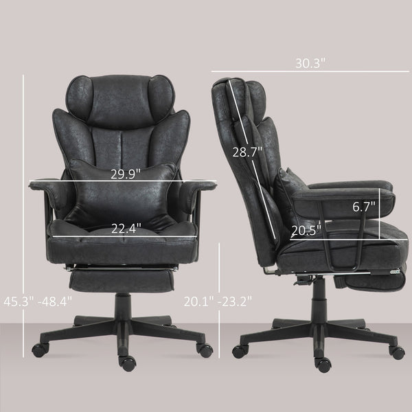 English Elm Homcom Big And Tall Executive Office Chair With Footrest, Lumbar Support, And Recline - Black W2225P250011