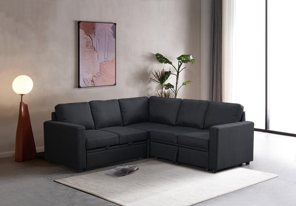 English Elm Sectional Sofa Bed, Modern Black Design For Compact Living, Versatile Comfort & Easy Assembly B205S00043-GIGA