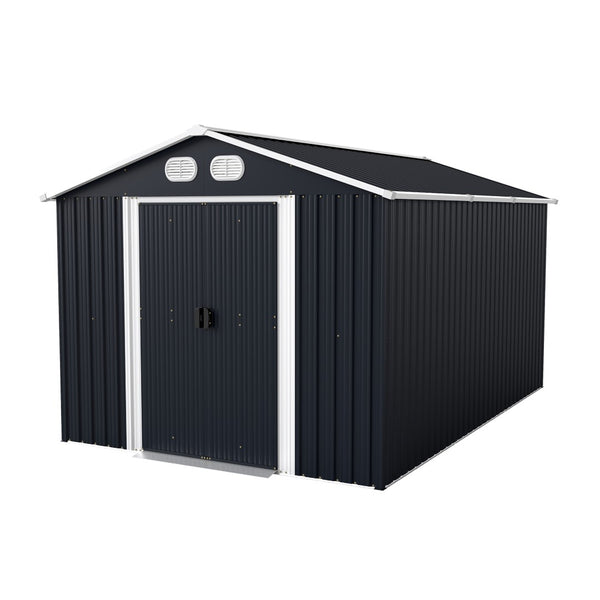 English Elm Campcraft 8x12 Outdoor Metal Storage Shed Lockable Weatherproof Backyard Tool House Dark Gray W1598S00042