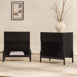 24" Reeded Wood 1 Drawer Nightstand - Set of 2 Black PRSB4CBL2-2PK Walker Edison