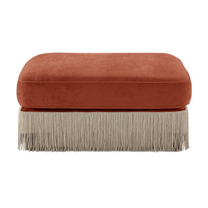 English Elm Ottoman Velvet Tufted Sectional with Tassel Skirt French Luxe Chesterfield Lounge Accent Red+Brown W714P450888