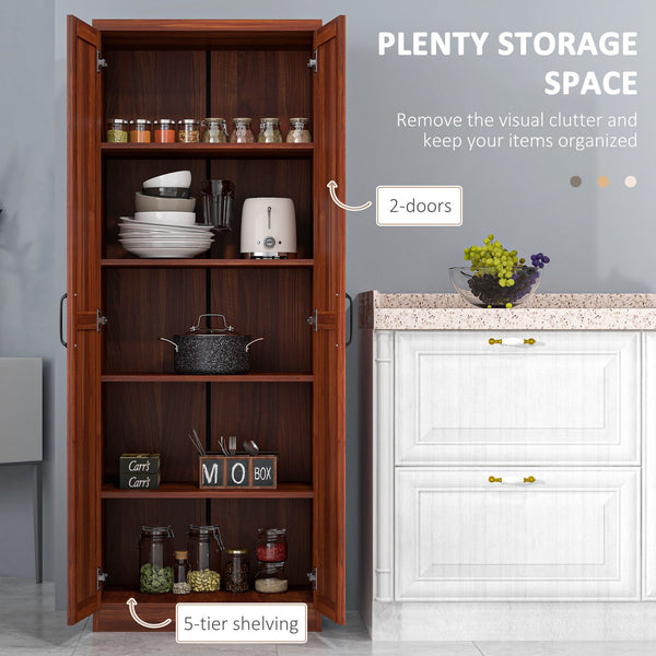 English Elm Homcom 63" Freestanding Kitchen Pantry With 5 Shelves, Adjustable Storage & Stylish Design In Tan W2225P229385