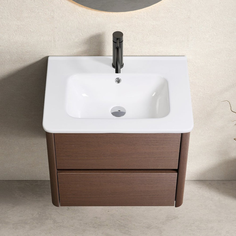 English Elm 24" Wall Mounted Bathroom Vanity with Porcelain Sink and Single Storage Drawer W3402S00003