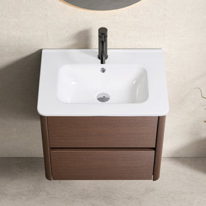 English Elm 24" Wall Mounted Bathroom Vanity with Porcelain Sink and Single Storage Drawer W3402S00003