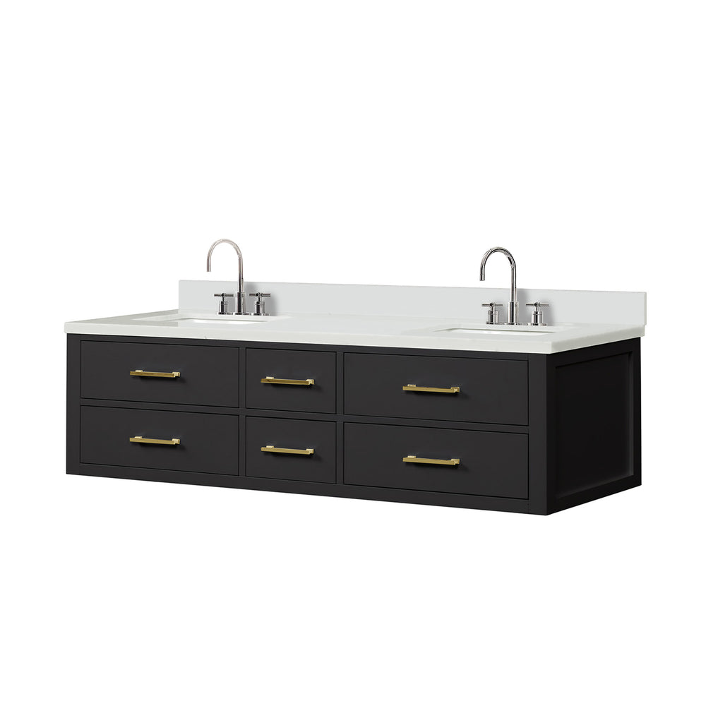 English Elm Black Double Bath Vanity With White Quartz Top, Chrome Faucet Set, Soft-Close Drawers, 72 In. W B2731P258067