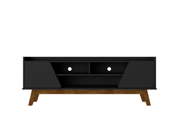 English Elm Marcus 63" TV Stand with Soft-Close Doors and Cable Management, Sturdy MDF Frame & Pine Legs Black B365P397906