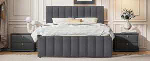 English Elm Full Upholstered Platform Bed with Twin Trundle and 3 Drawers, Linen Comfort, Sturdy Wood Frame Gray SF000249AAE