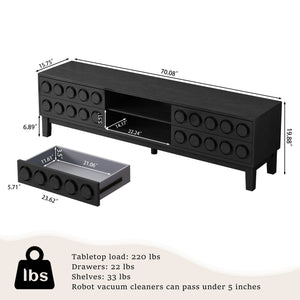 English Elm Modern Mid-Century Media Console with 4 Drawers and Concealed Cable Management, Stylish TV Stand Up to 75" Black+ Gray W757P305594