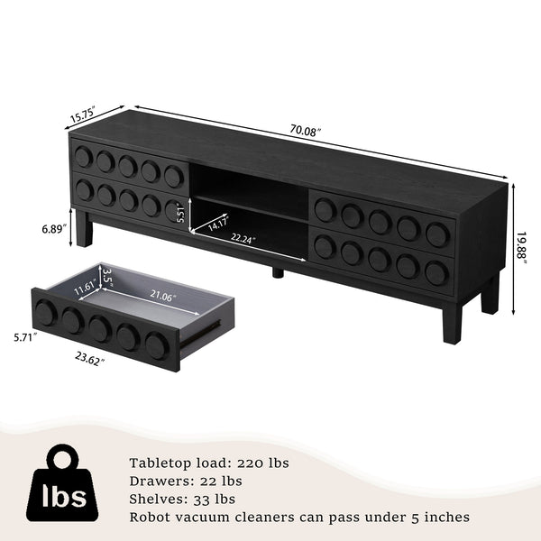 English Elm Modern Mid-Century Media Console with 4 Drawers and Concealed Cable Management, Stylish TV Stand Up to 75" Black+ Gray W757P305594