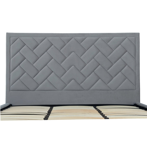 English Elm Crosby Luxurious Gray Velvet King Bed With Chevron Headboard & Easy Assembly For Ultimate Comfort B365S00035