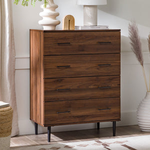 English Elm Walker Edison - Modern 4-Drawer Dresser Walnut with Tapered Metal Legs, Smooth Glides, Durable MDF Laminate Finish B185P326692