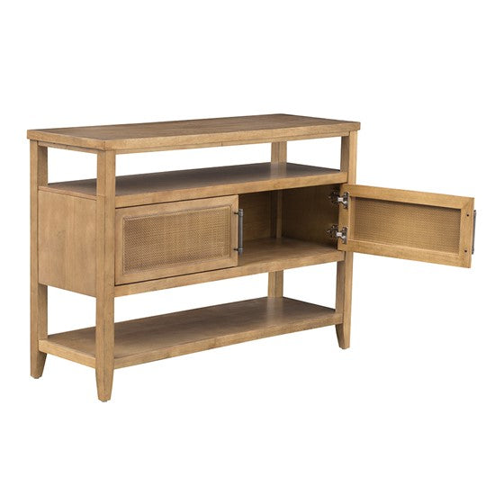English Elm 2 Door Storage Console Table – Toasted Almond Wood Veneer, Dual Cabinets, Open Shelves, Compact Entryway Organizer B035P256575
