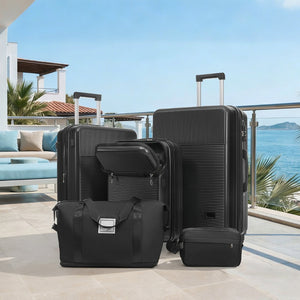 English Elm Luggage 5 Piece Hardside Abs Set with Front Access Carry on and Tsa Spinner Wheels Black N732P391579B
