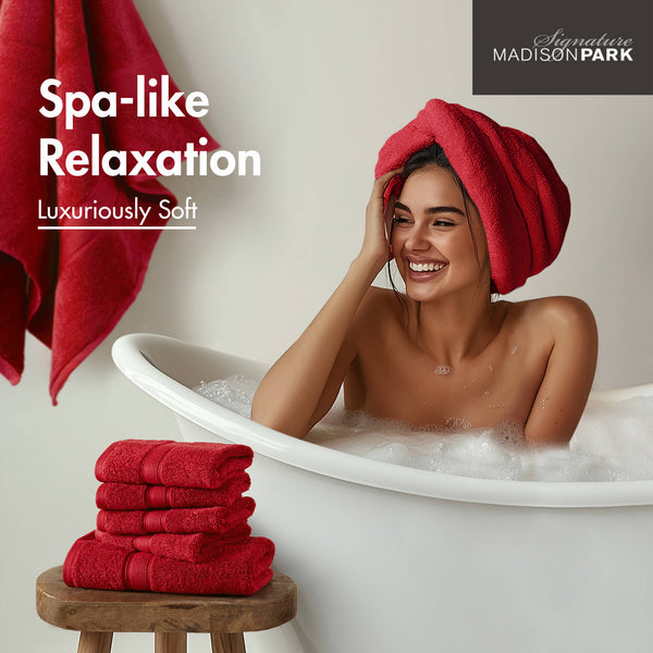 English Elm Ultra-Soft Cotton Bath Sheet Set 34x68 Inch 2-Pack - Plush, Highly Absorbent Towels for Home Spa Comfort Red 14.5 L x 10.5 W x 9 H B035P294491