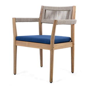 English Elm Christopher Knight Home® - Braided Acacia Wood Outdoor Dining Chairs Set Of 4 – Stylish Teak Finish With Navy Cushions & Rope N770P286668N004