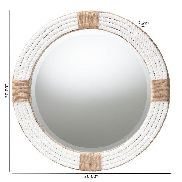 English Elm Round Braided Jute Rope Wall Mirror Natural Fiber Boho Coastal Accent Decor B2750P467832