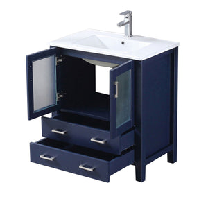 English Elm Navy Blue Bath Vanity 30” W, Contemporary White Ceramic Top & Chrome Faucet Set For Stylish Storage B2731P260511
