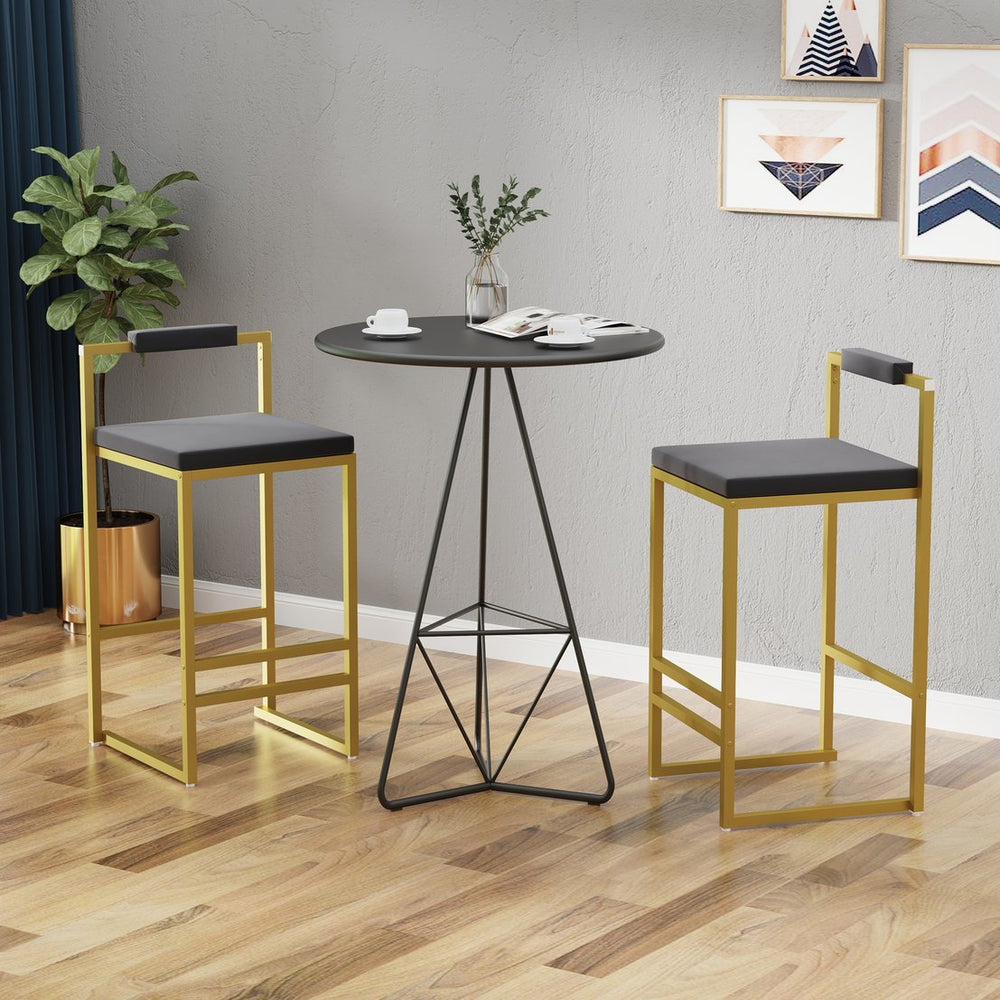 English Elm Set of 2 Velvet Bar Stools with Gold Frame and Footrest — Modern Counter Height Dining Chairs W1757P310420