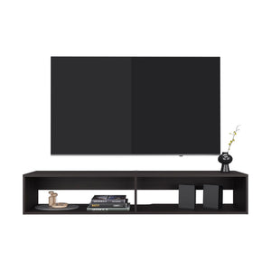 English Elm Tv Stand With 2 Open Shelves - Modern Black Wenge Design For Stylish Storage & Compact Living Spaces B097P296827-GIGA