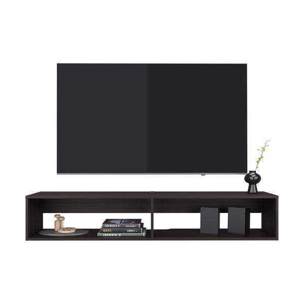 English Elm Tv Stand With 2 Open Shelves - Modern Black Wenge Design For Stylish Storage & Compact Living Spaces B097P296827-GIGA