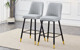 English Elm Modern Light Gray Pu Bar Stool - Gold Decorated Legs With Comfortable Resting Beam.Light Gray,Black Metal Legs,,Bar Stool.Set Of 2 Chairs.