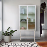 English Elm White Tall Freestanding Display Cupboard Stylish Fluted Glass Storage Cabinet With Glass Doors Three Detachable Shelves Bottom Space For Office Dining Room Living Room Bedside (Old Sku:W68743735)