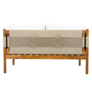 English Elm Outdoor Acacia Wood Loveseat Handwoven Rope Weave Patio Seating with Cushions Beige,Cream,Teak N768P361444T