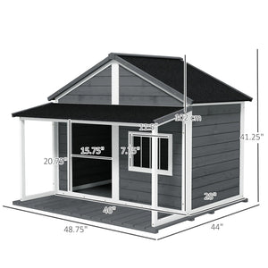 English Elm Dog Kennel Cabin Style Fir Wood Outdoor House with Covered Porch for Medium Pets T3971S00057
