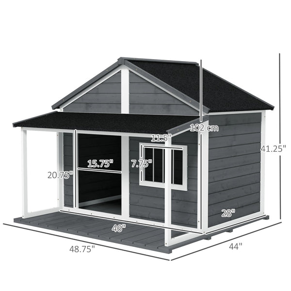 English Elm Dog Kennel Cabin Style Fir Wood Outdoor House with Covered Porch for Medium Pets T3971S00057