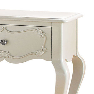 English Elm Pearl Scalloped 1-Drawer Nightstand with Shelf — Elegant Pearl White Pine Accent Table with Storage and Display (26"H) B062P209006