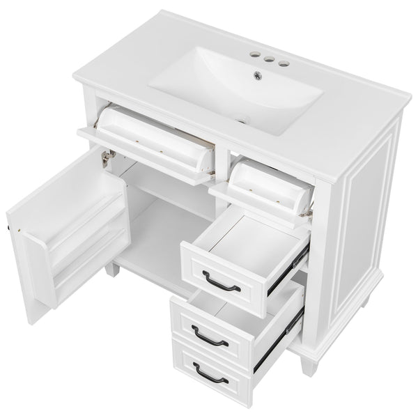 English Elm 36 Inch Bathroom Vanity - Modern Ceramic Sink, Solid Wood Frame, Adjustable Storage & Soft-Close Doors N725P336554K