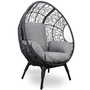 English Elm 3 Pieces Patio Egg Chairs (Model 3) With Side Table Set,Black Color Pe Rattan and Grey Cushion