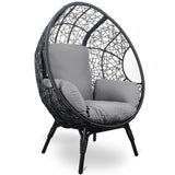 Patio Egg Chairs Set with Side Table, Black PE Rattan & Grey Cushion - Elegant, Comfortable & Durable