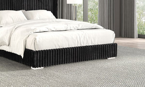 English Elm Bedroom Elegant Contemporary Queen Bed with Fur Chenille Upholstery, Engineered Wood Frame, Mattress-Ready Black 64.5 L x 73.5 W x 6.5 H B2741P320883