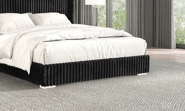 English Elm Bedroom Elegant Contemporary Queen Bed with Fur Chenille Upholstery, Engineered Wood Frame, Mattress-Ready Black 64.5 L x 73.5 W x 6.5 H B2741P320883